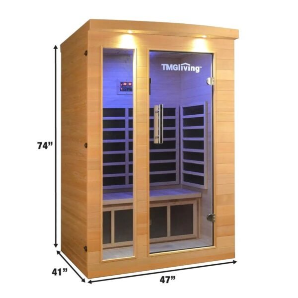 TMG LIVING 2 Person Indoor FAR Infrared Sauna Room, Natural Canadian Hemlock, Bluetooth Speakers, Tempered Glass Door, TMG-LSN20 - Image 4