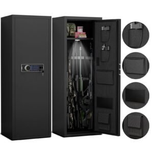 Heavy Duty,Large Size 5-8 Gun,Black Gun Cabinet with Electronic Password Keypad Lock,Unassembled Metal Rifle Gun Security Cabinet Safe Locker