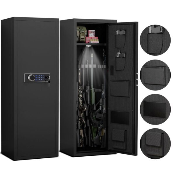 Heavy Duty,Large Size 5-8 Gun,Black Gun Cabinet with Electronic Password Keypad Lock,Unassembled Metal Rifle Gun Security Cabinet Safe Locker