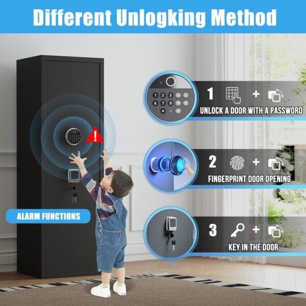 Large Gun Safe Cabinet With 3 Pistol Pouches, Heavy Duty Biometric Fingerprint Lock, Rifle Gun Safe With Adjustable Stand, Detachable Structure Gun Safe, Rifle And Shotgun, Gun Money Storage Cabinet - Image 4
