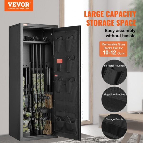 VEVOR 10-12 Rifles Gun Safe, Rifle Safe with Lock & Digital Keypad, Quick Access Tall Gun Storage Cabinet with Removable Shelf, Rifle Cabinet for Home Rifle and Shotguns - Image 2